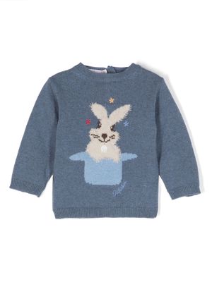 Patachou rabbit-pattern crew-neck jumper - Blue