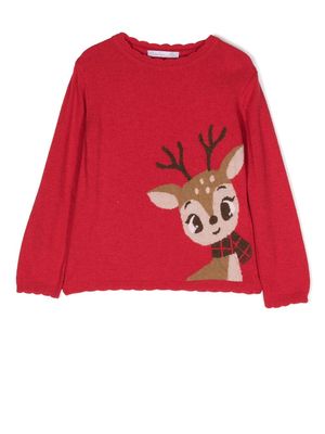 Patachou reindeer-knit jumper - Red