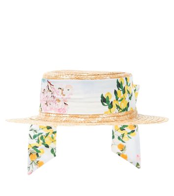 Patachou Ribbon-detail raffia sun hat