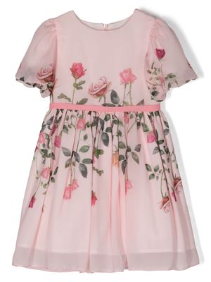 Patachou rosebud-print short-sleeve dress - Pink