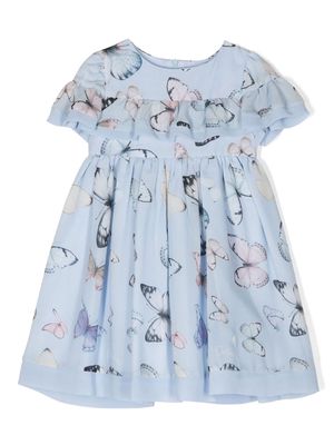 Patachou ruffled butterfly-print dress - Blue
