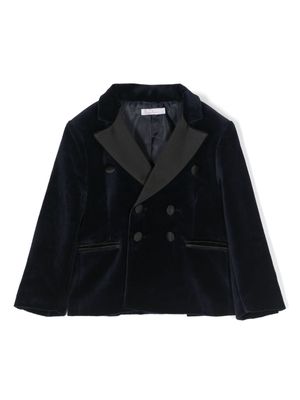 Patachou satin-lapels velvet double-breasted blazer - Blue