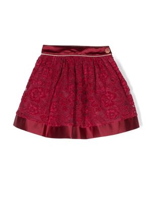 Patachou satin-trim lace skirt - Red