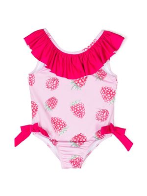 Patachou strawberry-print ruffled swimsuit - Pink