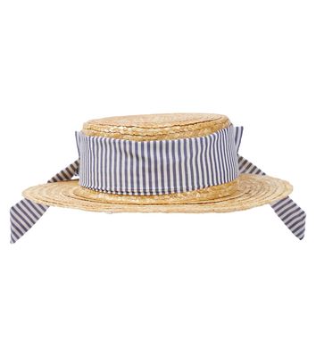 Patachou Striped cotton-trimmed raffia sun hat