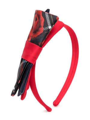 Patachou tartan bow silk headband - Red