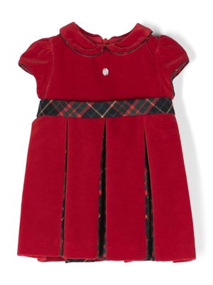 Patachou tartan-pattern velvet dress - Red