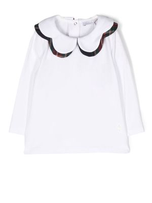 Patachou tartan-trim bib-collar blouse - White