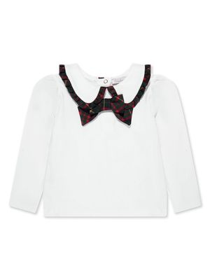 Patachou tartan-trim bow-embellished blouse - White