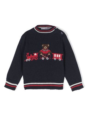 Patachou Teddy Bear-pattern striped jumper - Blue