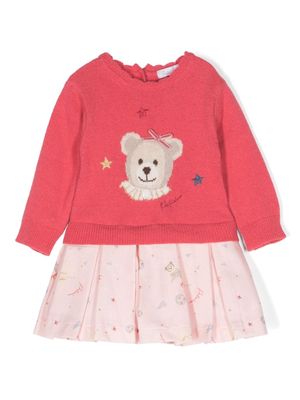 Patachou teddy bear-print layered dress - Pink