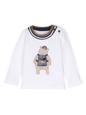 Patachou teddy bear-print long-sleeve T-shirt - White