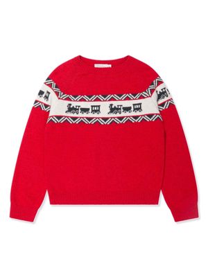 Patachou train-intarsia crew-neck jumper - Red