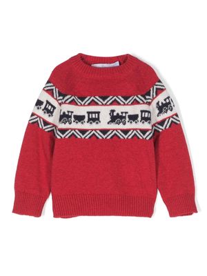 Patachou train-pattern knitted jumper - Red