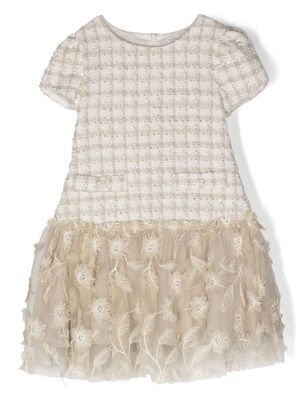 Patachou tweed-top embroidered dress - Neutrals