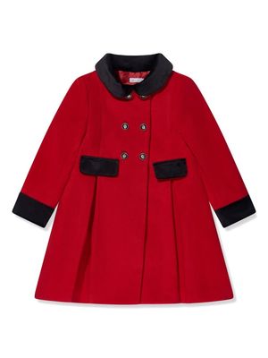 Patachou velvet-trim double-breasted coat - Red