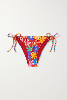 PatBO - Aster Embellished Floral-print Bikini Briefs - Red