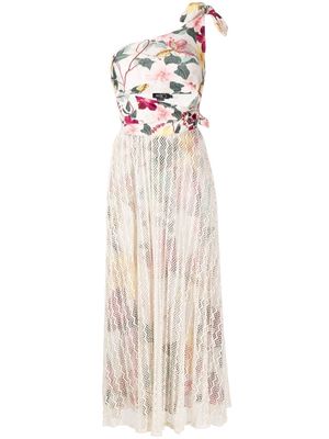 PatBO Hibiscus floral-print one-shoulder dress - 115 VANILLA