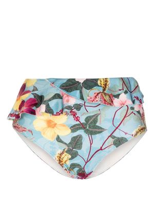 PatBO Hibiscus ruffle-detail bikini-brief - Blue