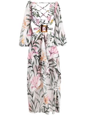 PatBO Jasmine floral-print belted dress - Neutrals