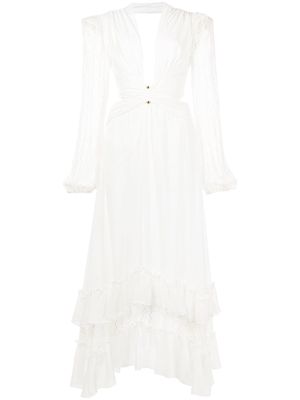 PatBO lace-sleeves V-neck dress - White