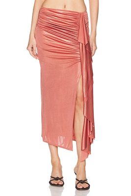 PatBO Metallic Jersey Midi Skirt in Coral