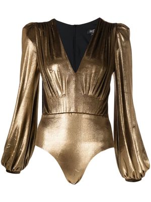 PatBO Metallic Velvet Plunge bodysuit - Gold