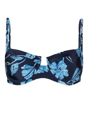 PatBO Nightflower floral-print bikini top - Blue