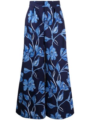 PatBO Nightflower floral-print wide-leg trousers - 411 INDIGO