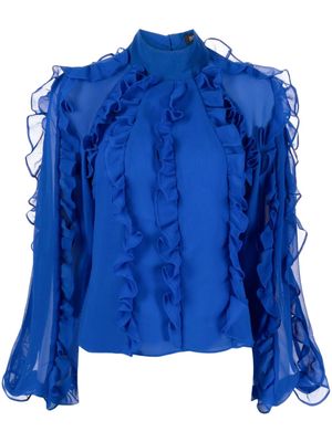 PatBO ruffled high-neck blouse - Blue