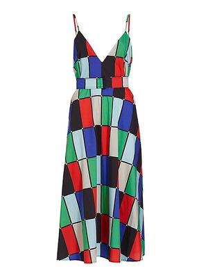 Patchwork Belted Midi-Dress