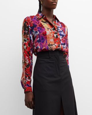 Patchwork Floral Button-Front Shirt