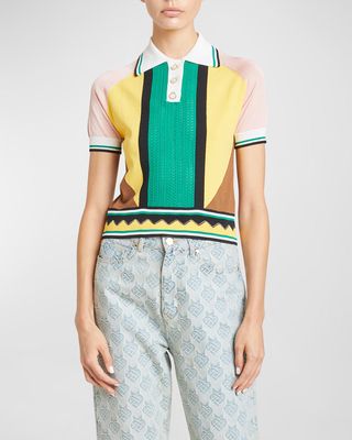 Patchwork Knit Short-Sleeve Polo Shirt