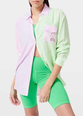 Patchwork Pastel Gingham Button-Front Shirt