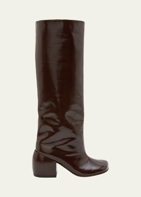 Patent Block-Heel Knee Boots