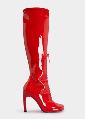 Patent Calfskin Lace-Up Knee Boots