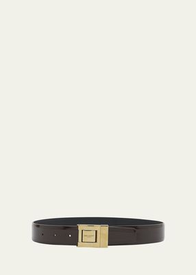 Patent Leather Belt With Golden Hardware