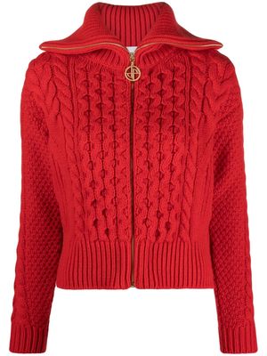 Patou cable-knit wool-blend cardigan - Red