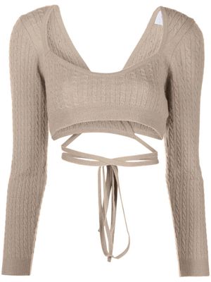 Patou cropped tie-fastening top - Neutrals