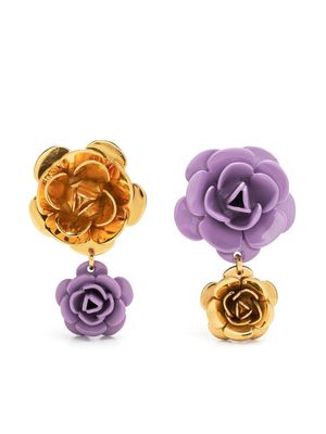 Patou double flower drop earrings - Purple