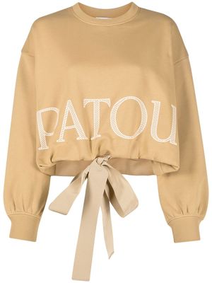 Patou drawstring-detail cropped logo sweatshirt - Brown