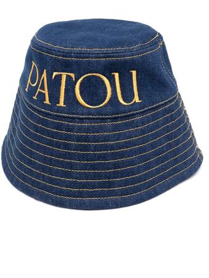 Patou embroidered-logo denim bucket hat - Blue