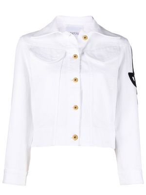 Patou embroidered-logo detail denim jacket - White