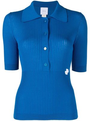 Patou embroidered logo knitted polo top - Blue