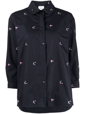 Patou floral-embroidered crop-sleeve shirt - Blue