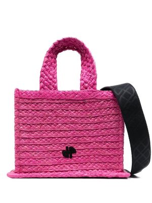 Patou logo-patch raffia tote bag - Pink