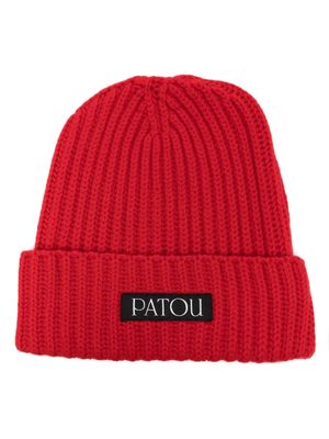 Patou logo-patch ribbed beanie - Red