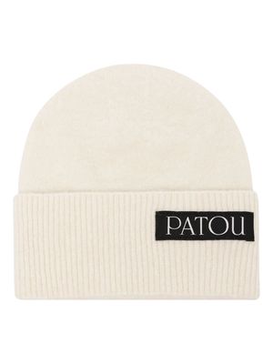 Patou logo-patch ribbed beanie - White
