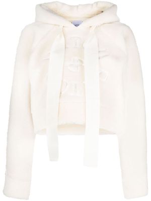 Patou Medallion-embroidered faux-shearling hoodie - White