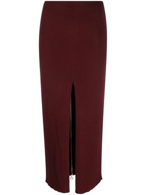 Patou merino-blend ribbed knit midi skirt - Red